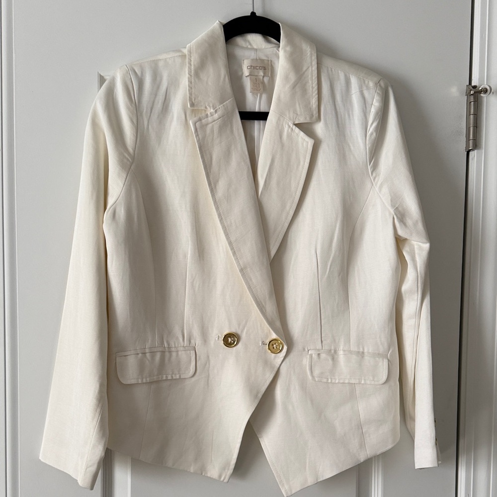 Chico’s Ivory Gold Button Blazer Jacket Size 2 (L) NWOT